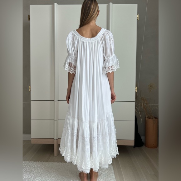White Midi Boho Style Dress with lace. Handmade. S-M Size - Picture 5 of 14